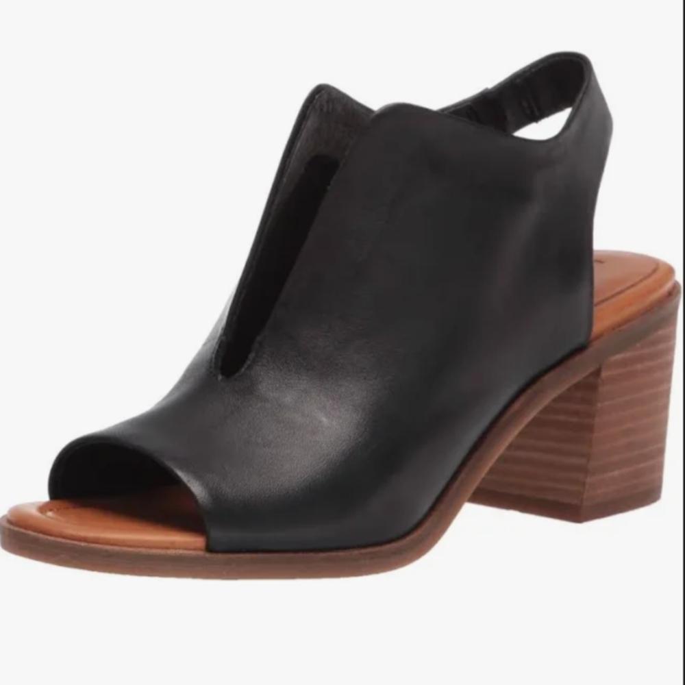 Lucky Brand Black Leather Mules with Brown Block Heel